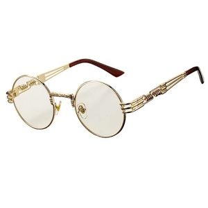 Mens Round Retro Vintage Steampunk Gold Frame Clear Lens Hippie Glasses
